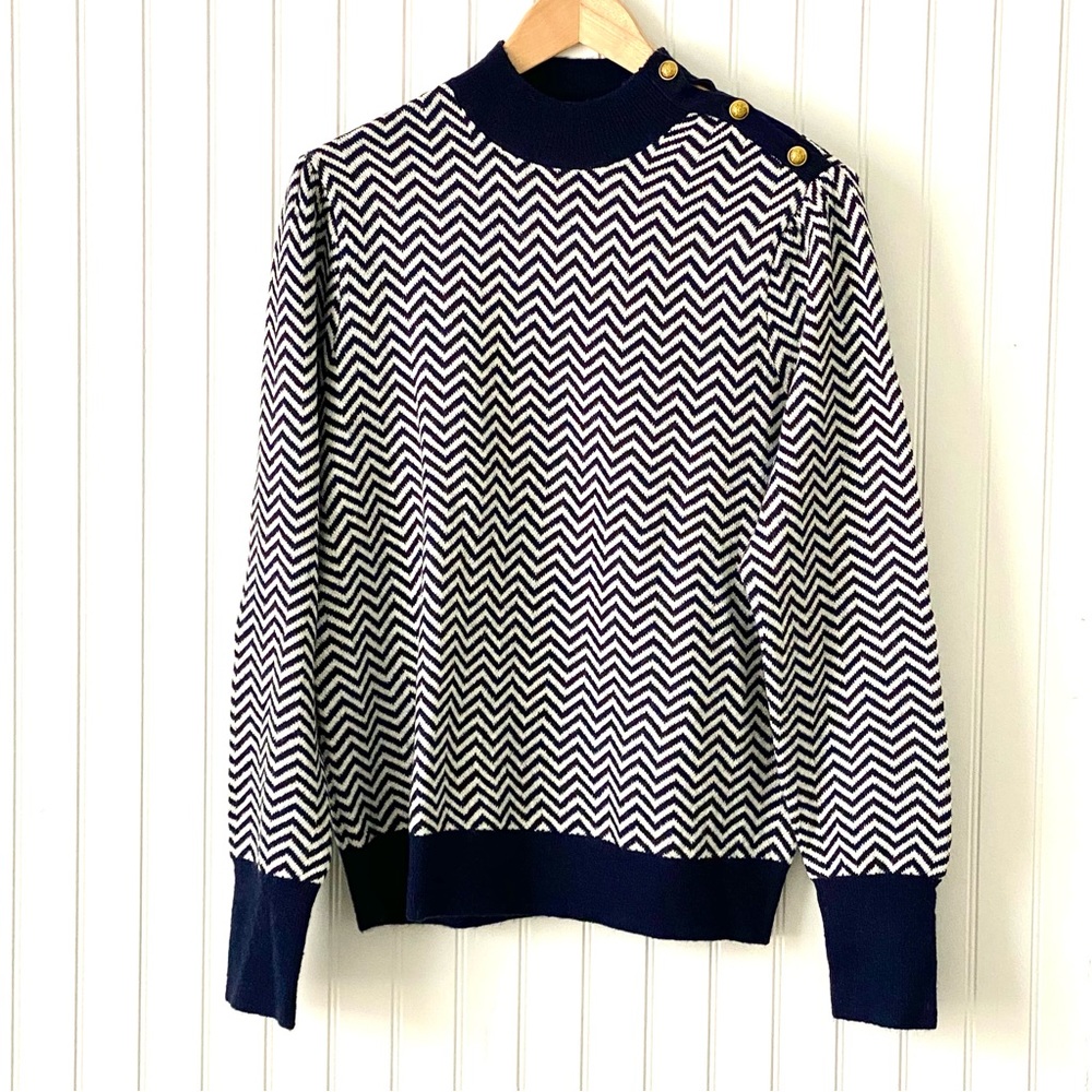 NWT J Crew Button-detail Mockneck Navy Sweater in Herringbone, Size: L